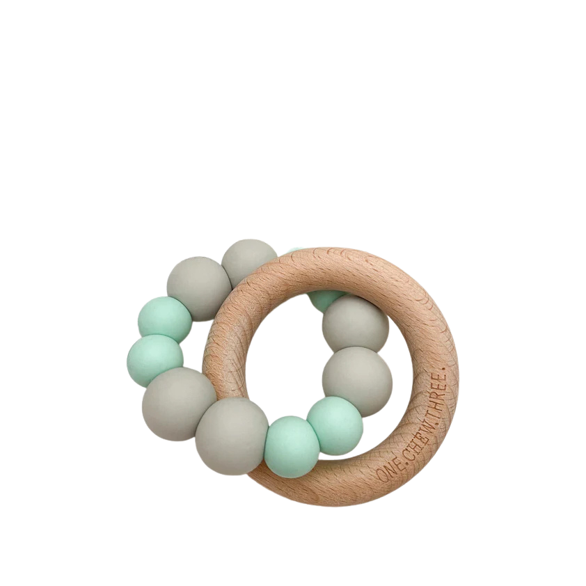 Teether Silicone and Beech Wood Green Grey