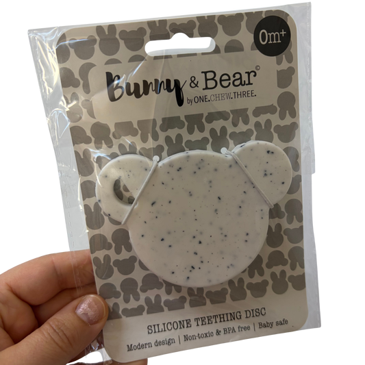 Teether BEAR Silicone White Speckled