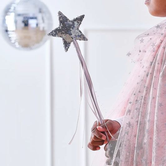 Star Wand Pink & Silver Sequin