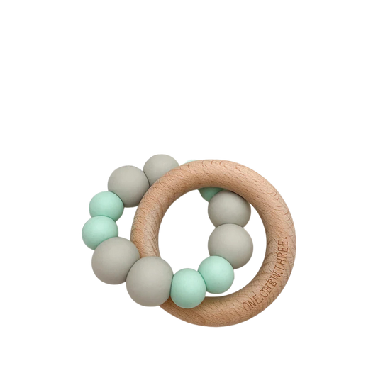 Teether Silicone and Beech Wood Green Grey