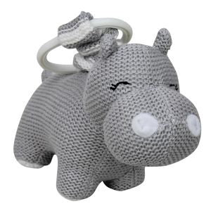 Knitted Hippo Pram Toy - Grey