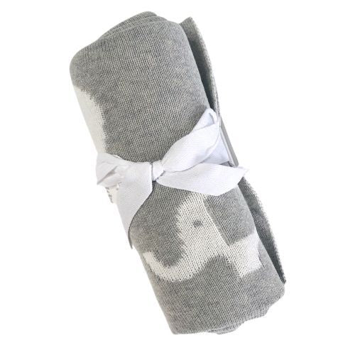 Knitted Baby Blanket - Grey Elephant