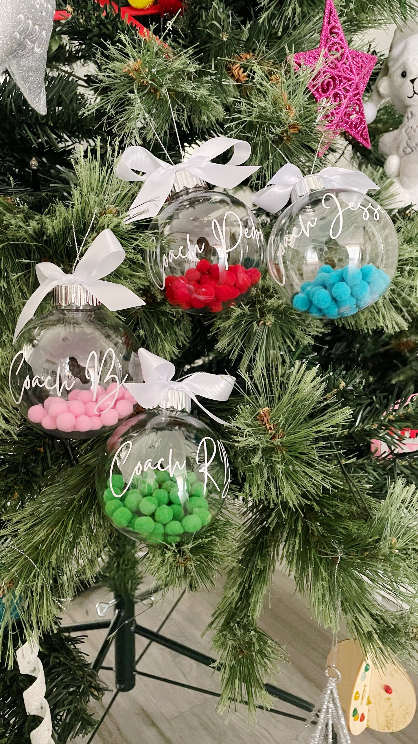 Pink Pom Pom Christmas bauble